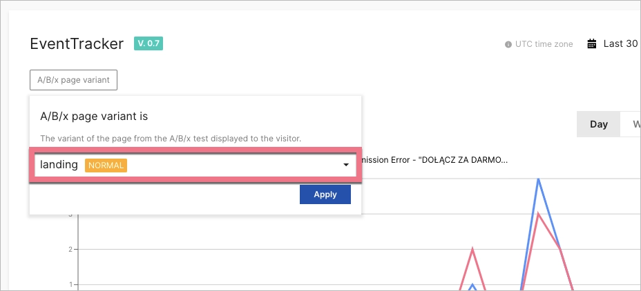 Selecting page variant in EventTracker