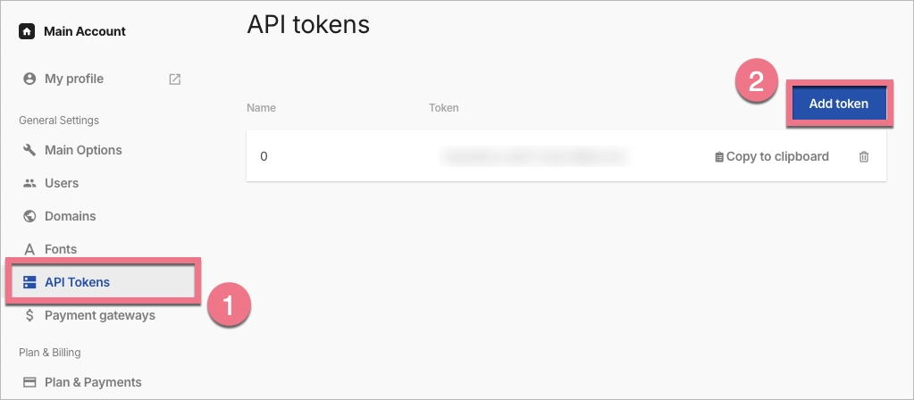 API Tokens tab