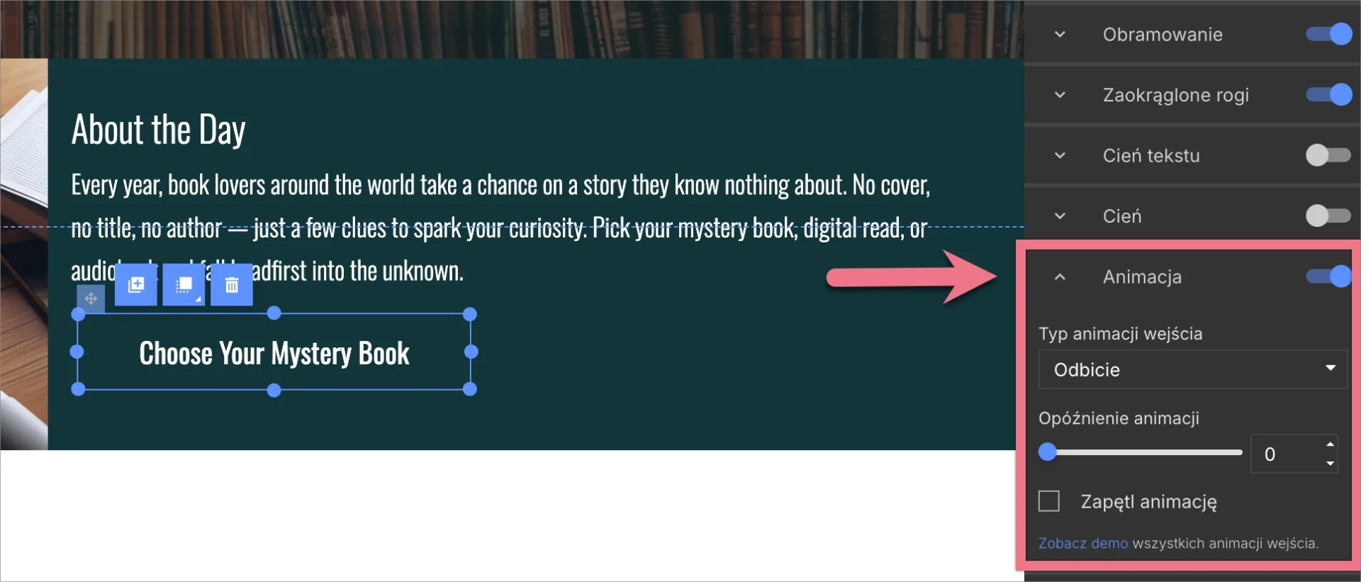 Animacje na landing page'u