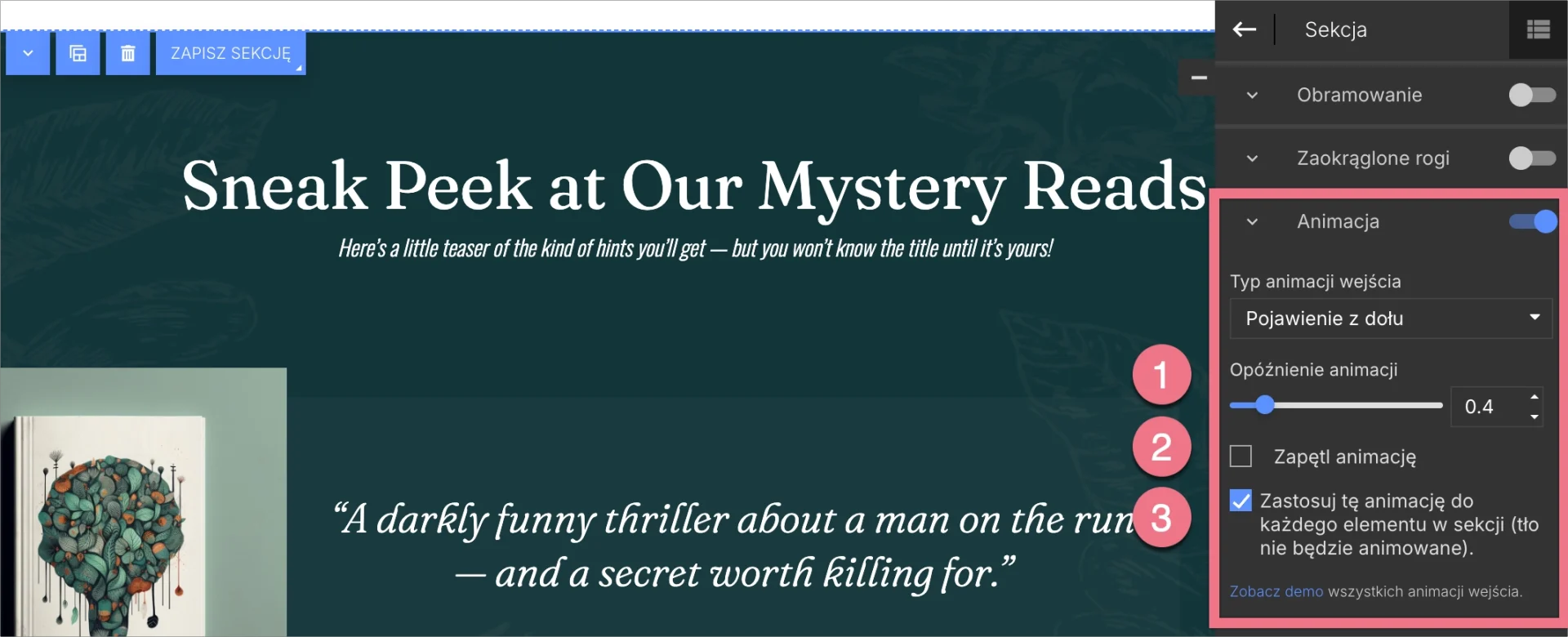 Opcje animacji widgetów