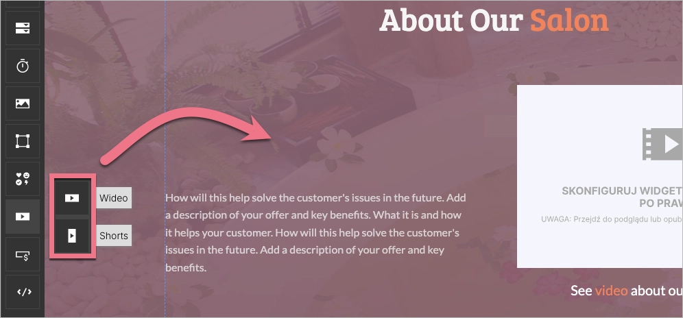 Dodawanie wideo lub Shortsów do landing page'a