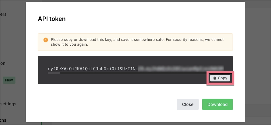 Copying API token