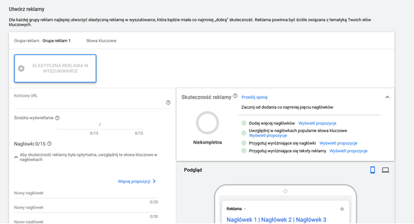nagłówki reklam google adwords