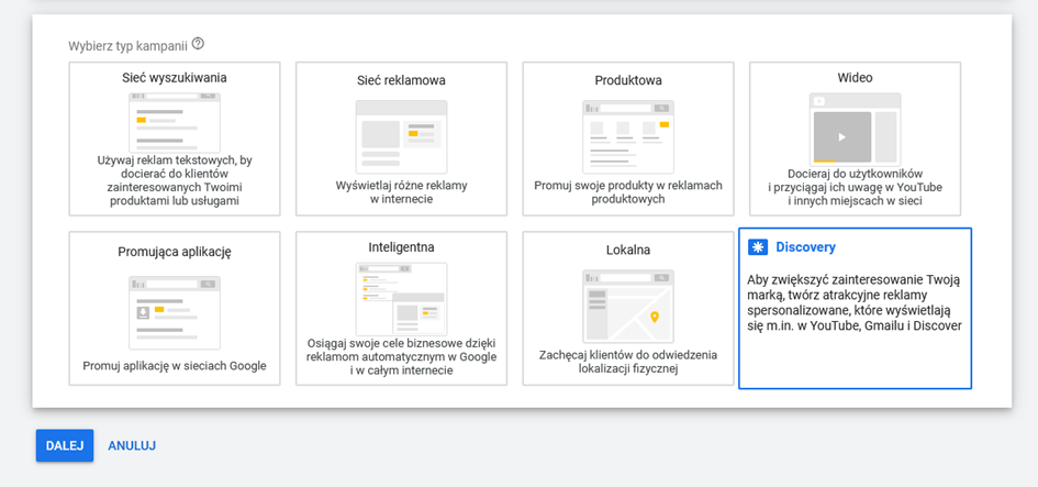google ads rodzaje kampanii