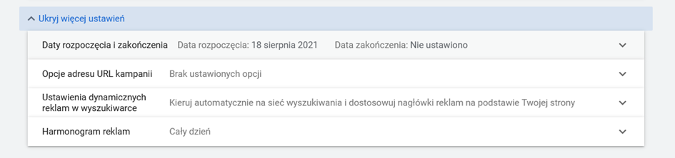 google ads dodatkowe ustawienia