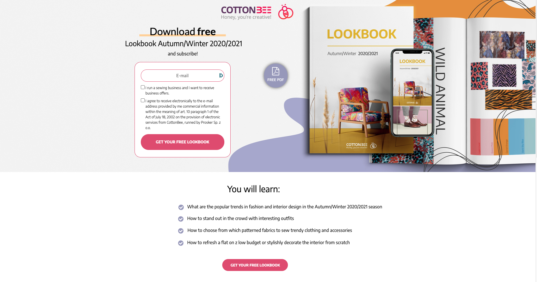 CottonBee landing page EN