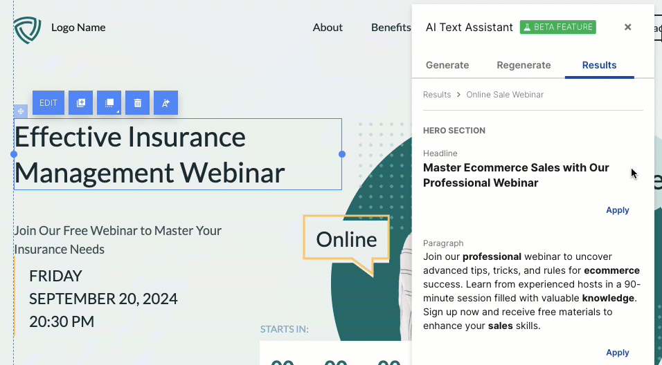 Applying generated text into landing page
