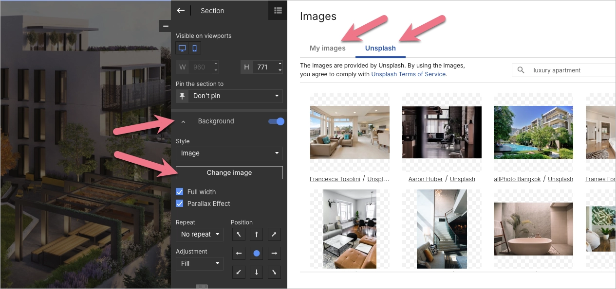Adding and changing images on a landing page