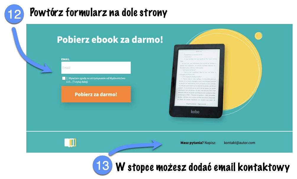 W ostatniej sekcji landing page'a dobrze jest powtórzyć formularz i CTA