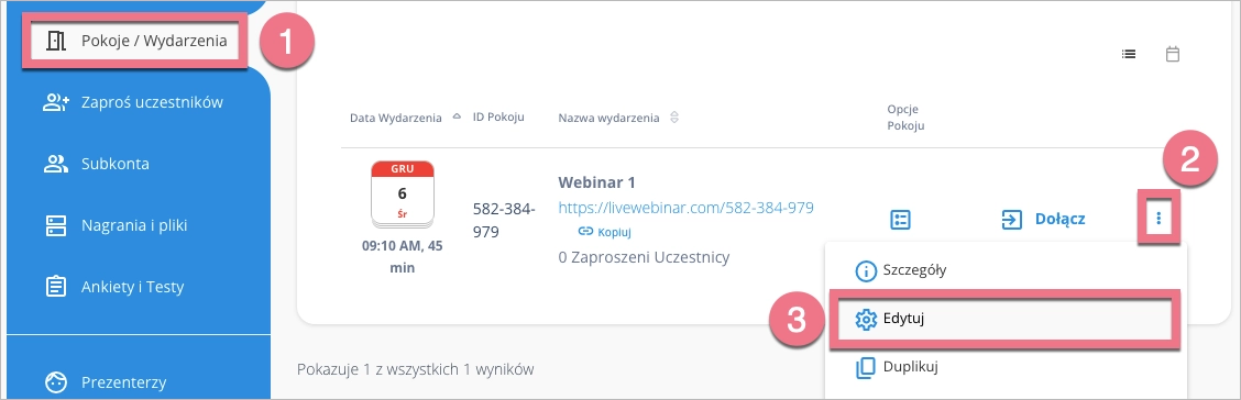 Edytuj webinar Livewebinar