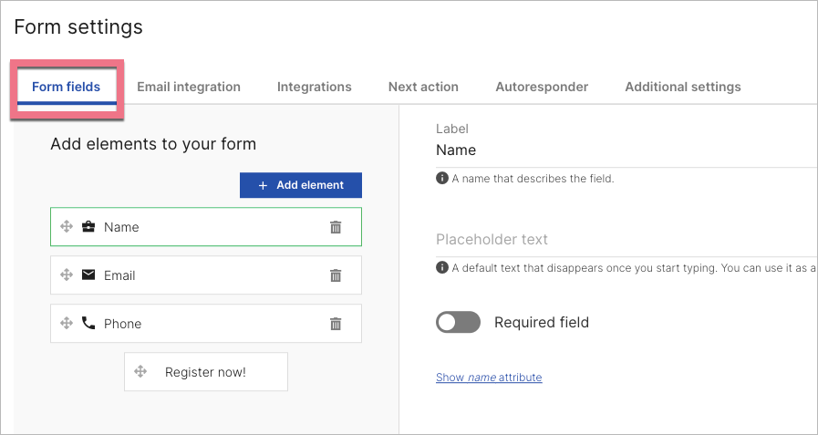 Form fields in Landingi