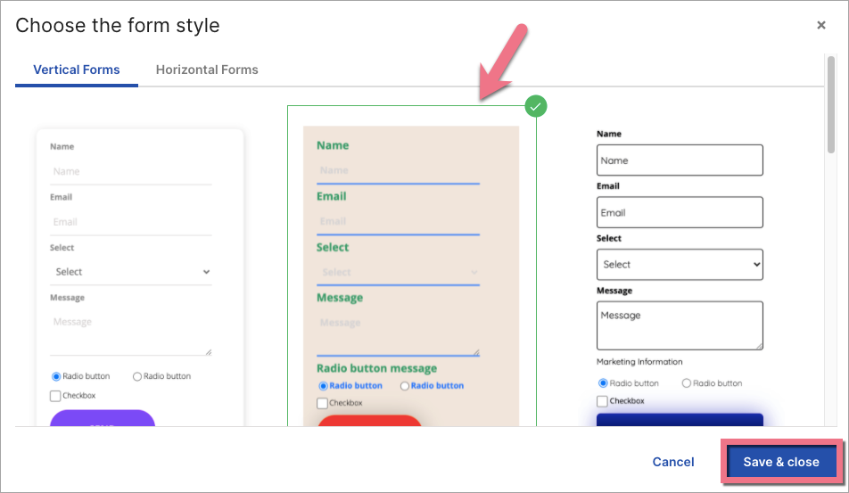 Ready-made form templates in Landingi