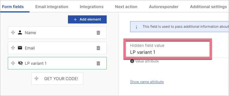 Set a unique value for the hidden field in AB test