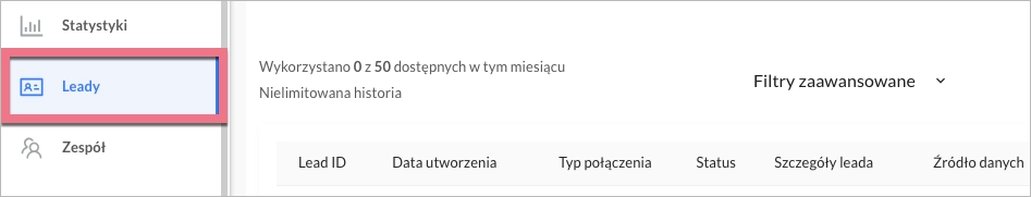 Zakładka Leady w Callpage