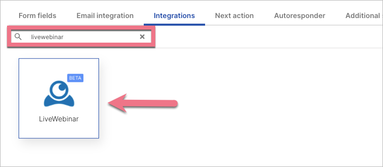 In the Integrations tab, select LiveWebinar