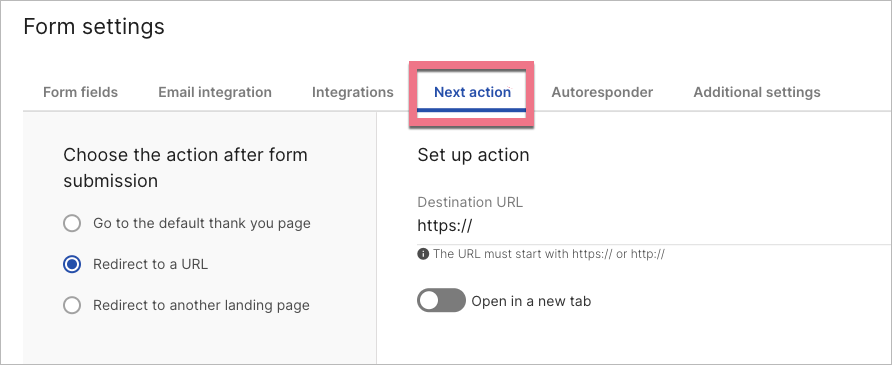 Next action option after form submission