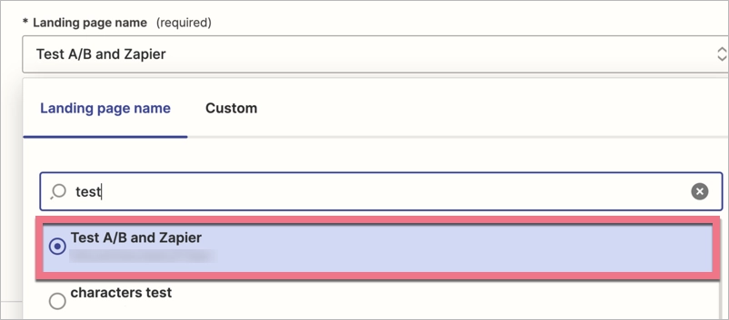 Landing page variant is not recognized as a separate landing page and is not included in Zapier list