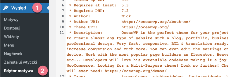 wordpress edytor motywu