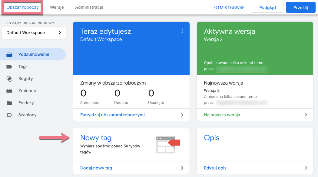 menadżer tagów google na landing page