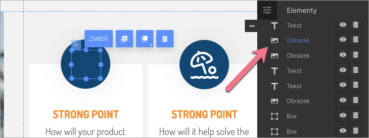 znajdź element landing page landingi