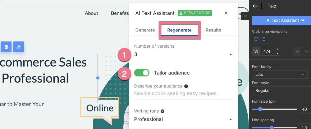 Regenerating text with AI Text Assistant