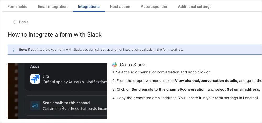 How to integrate Landingi form with Slack