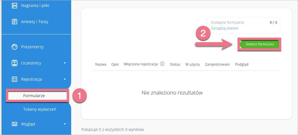 Stwórz formularz w Livewebinar