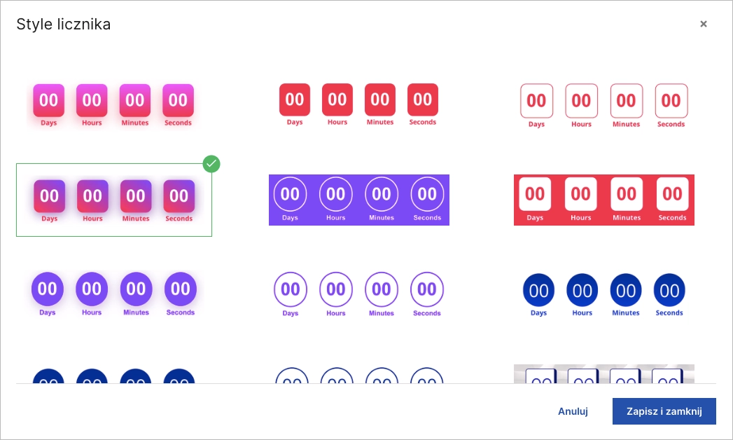 Style licznika w Landingi