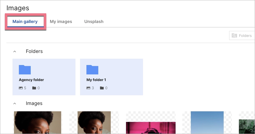 Main gallery for agency account in Landingi