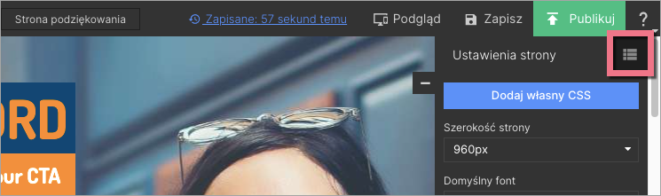 Przejście do listy elementów landing page'a