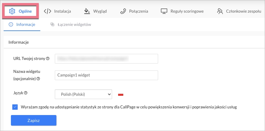 Ustawienia ogólne widgetu