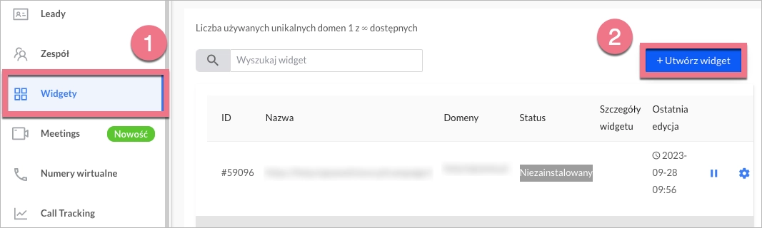 Utwórz widget w CallPage