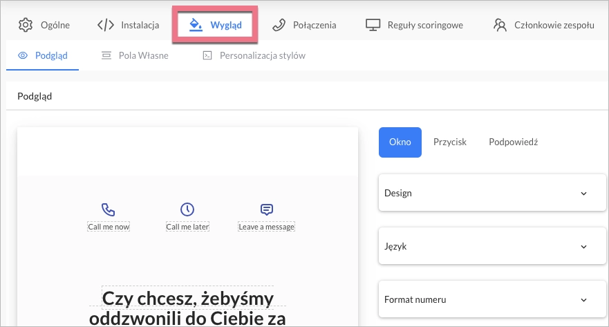 Ustawienia wyglądu widgetu CallPage