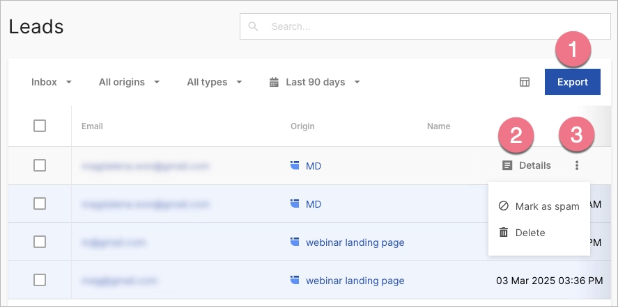 Actions on lead list
