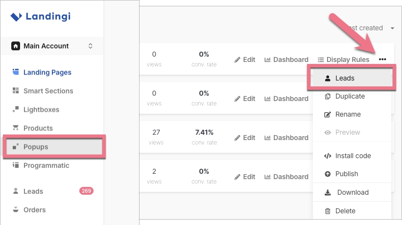 How to see popup leads