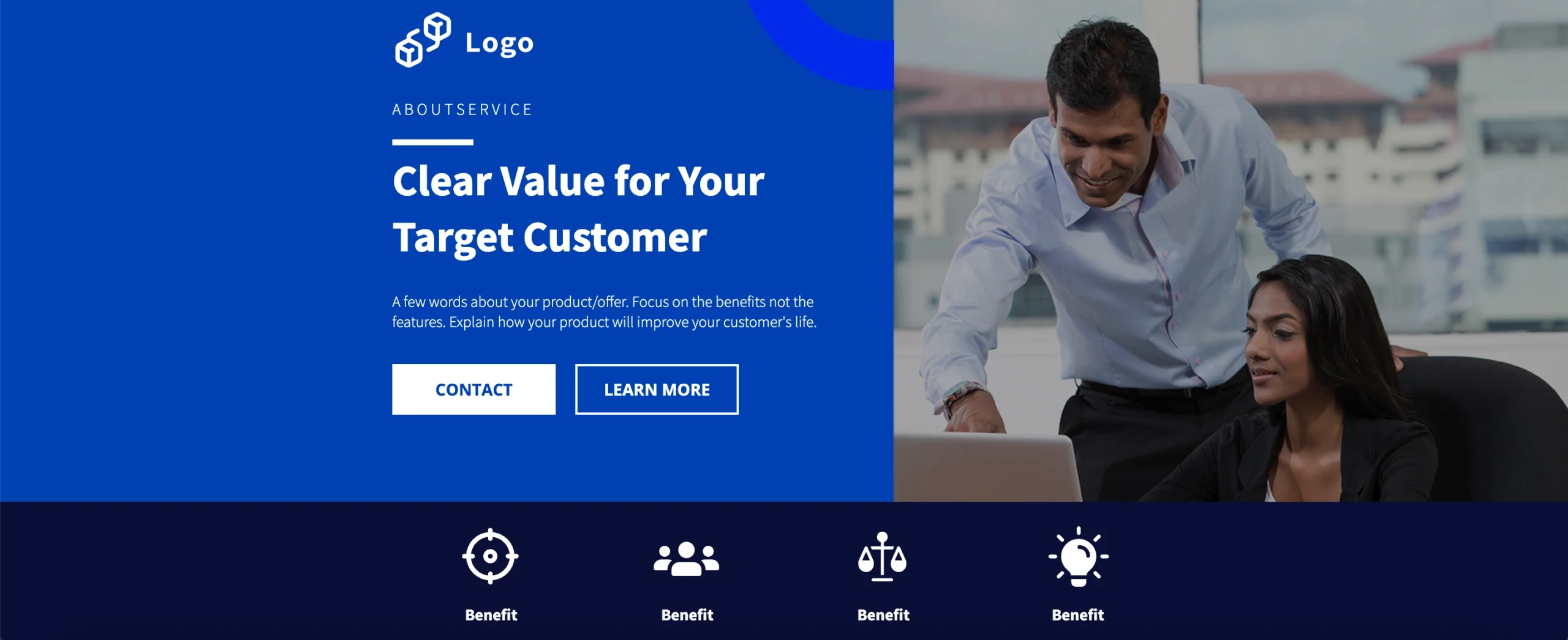 business one pager template for company presentation with unique value proposition