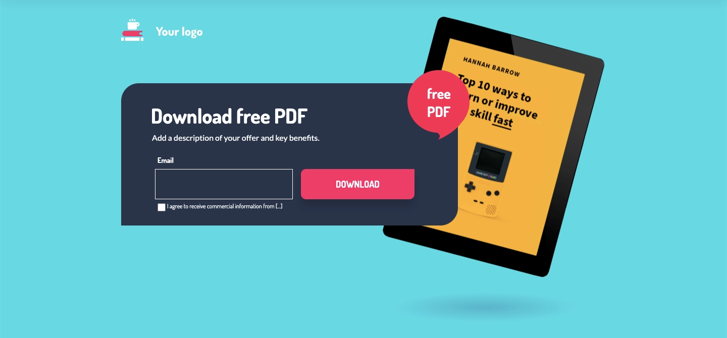 Splash page template for ebooks