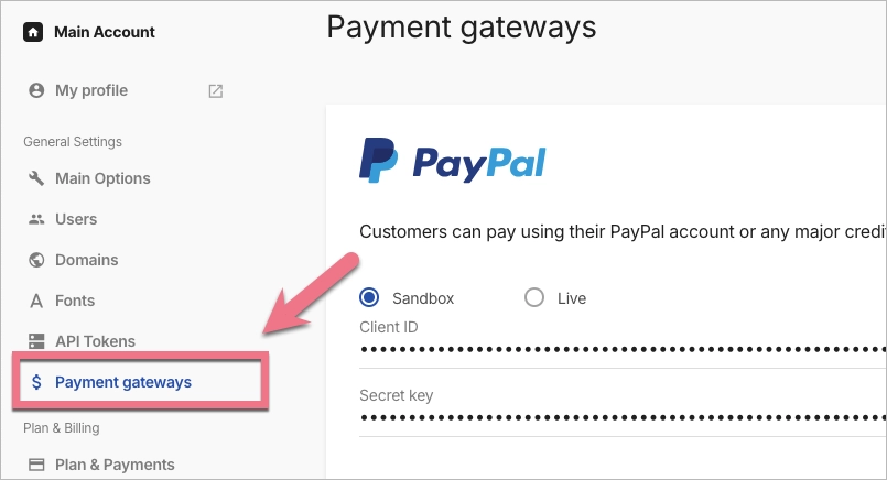 Navigating to the Payment gateways tab