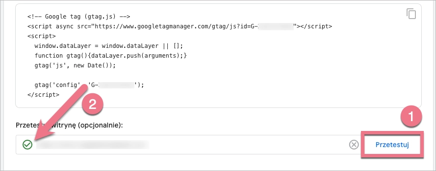 Testowanie instalacji GA4 na landing page'u