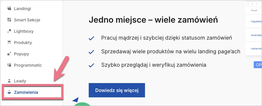 Zakładka zamówienia