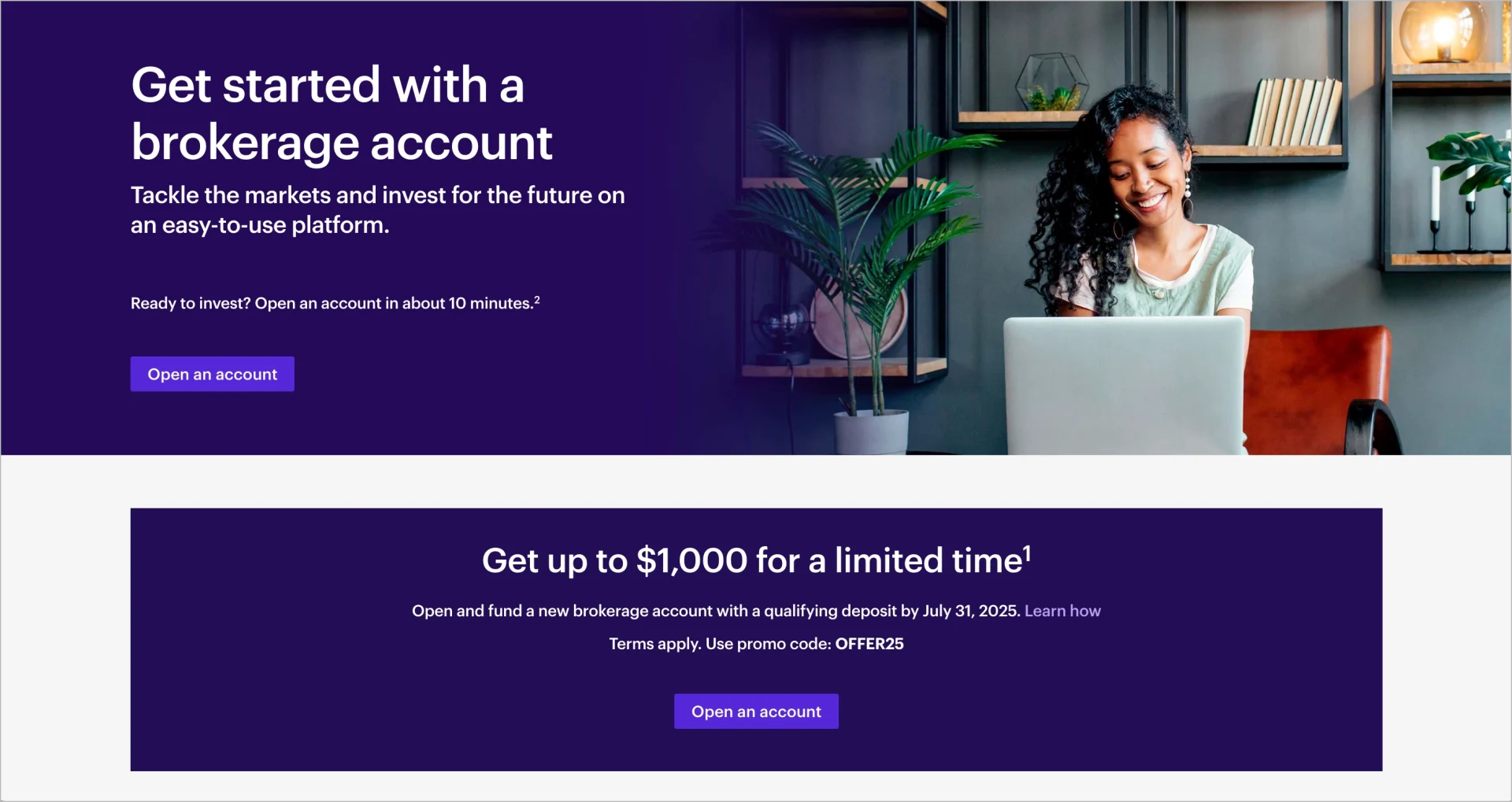 Etrade finance landing page example