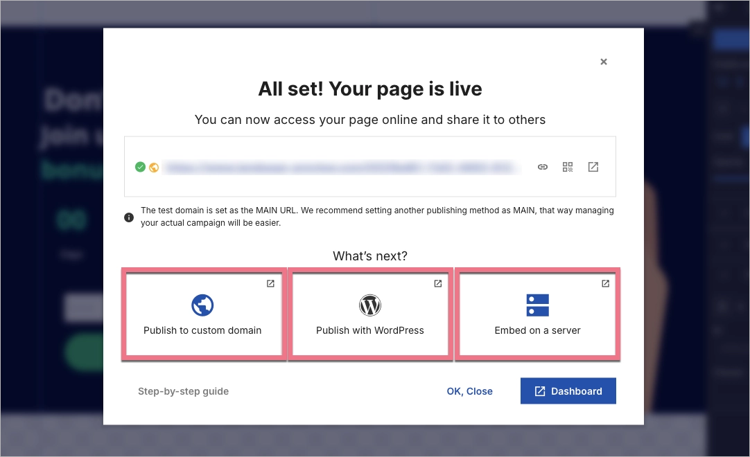Publishing a landing page