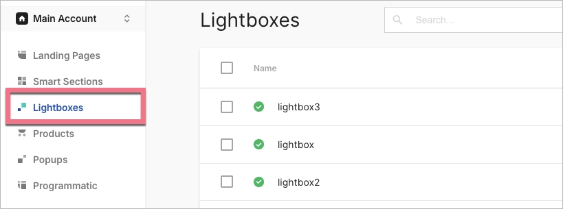 How to find lightboxes in Landingi
