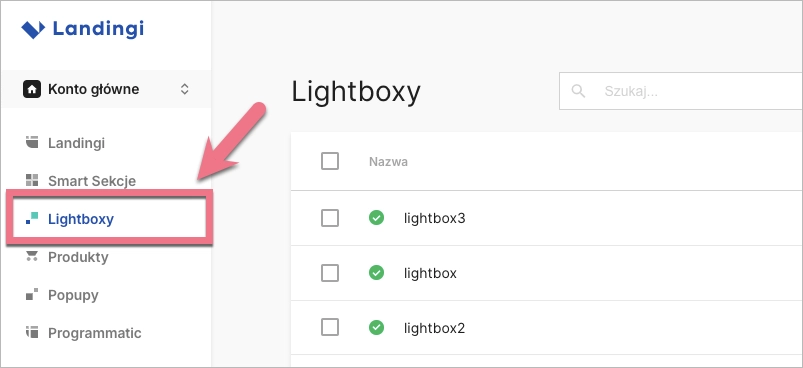 Lista lightboksów w Landingi