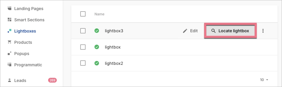 How to locate a lightbox in Landingi