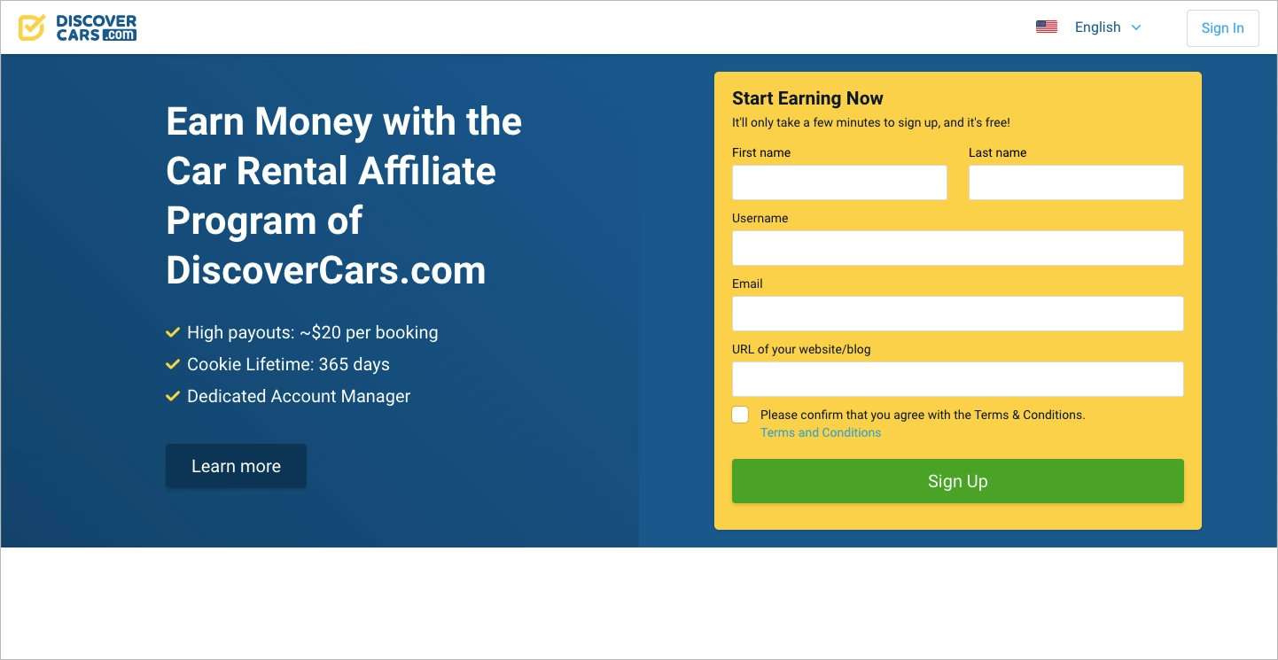 Programa de afiliación landing page ejemplo con formulario