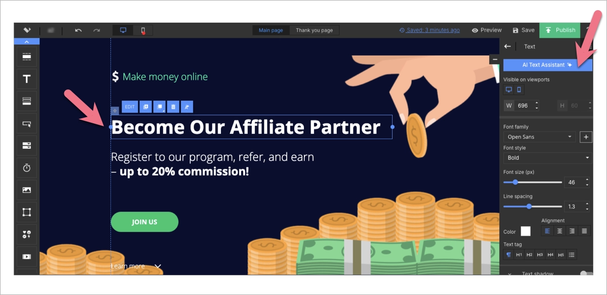 creación de páginas de programas de afiliación