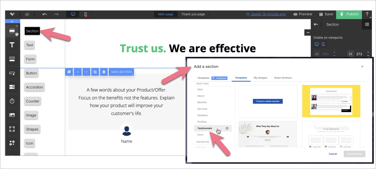 sección de prueba social