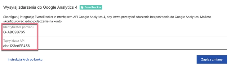 EventTracke oraz GA4 integracja, Ustawienia w Landingi