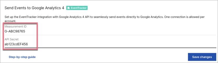 EventTracker and GA4 integration, Landingi settings